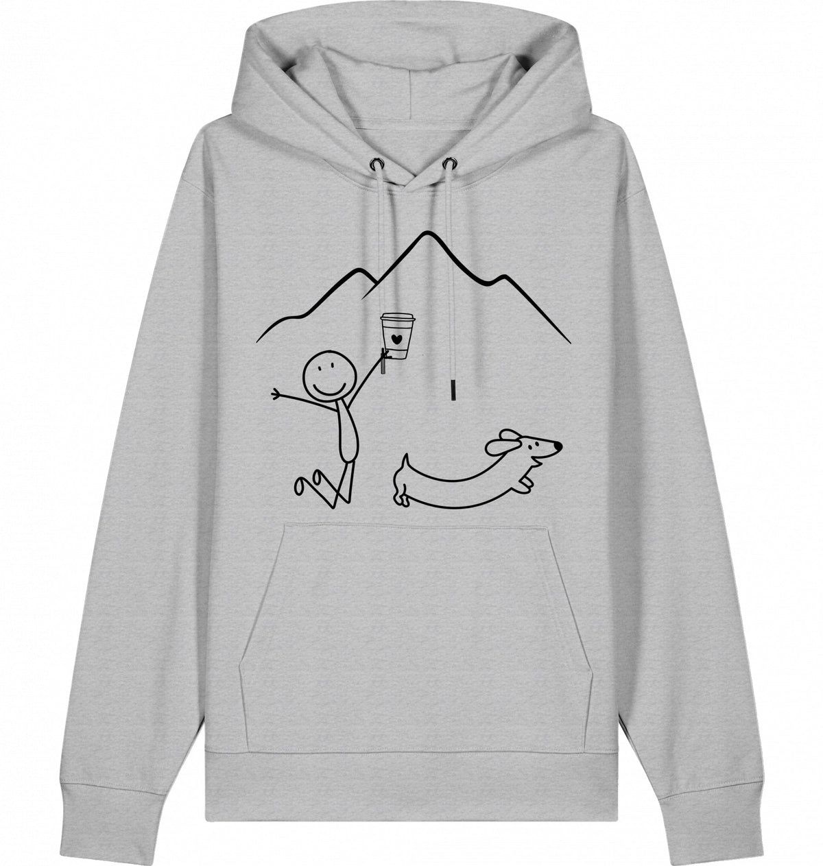 DOGS. COFFEE. RUNNING Hoodie Heather Grey – Produktansicht