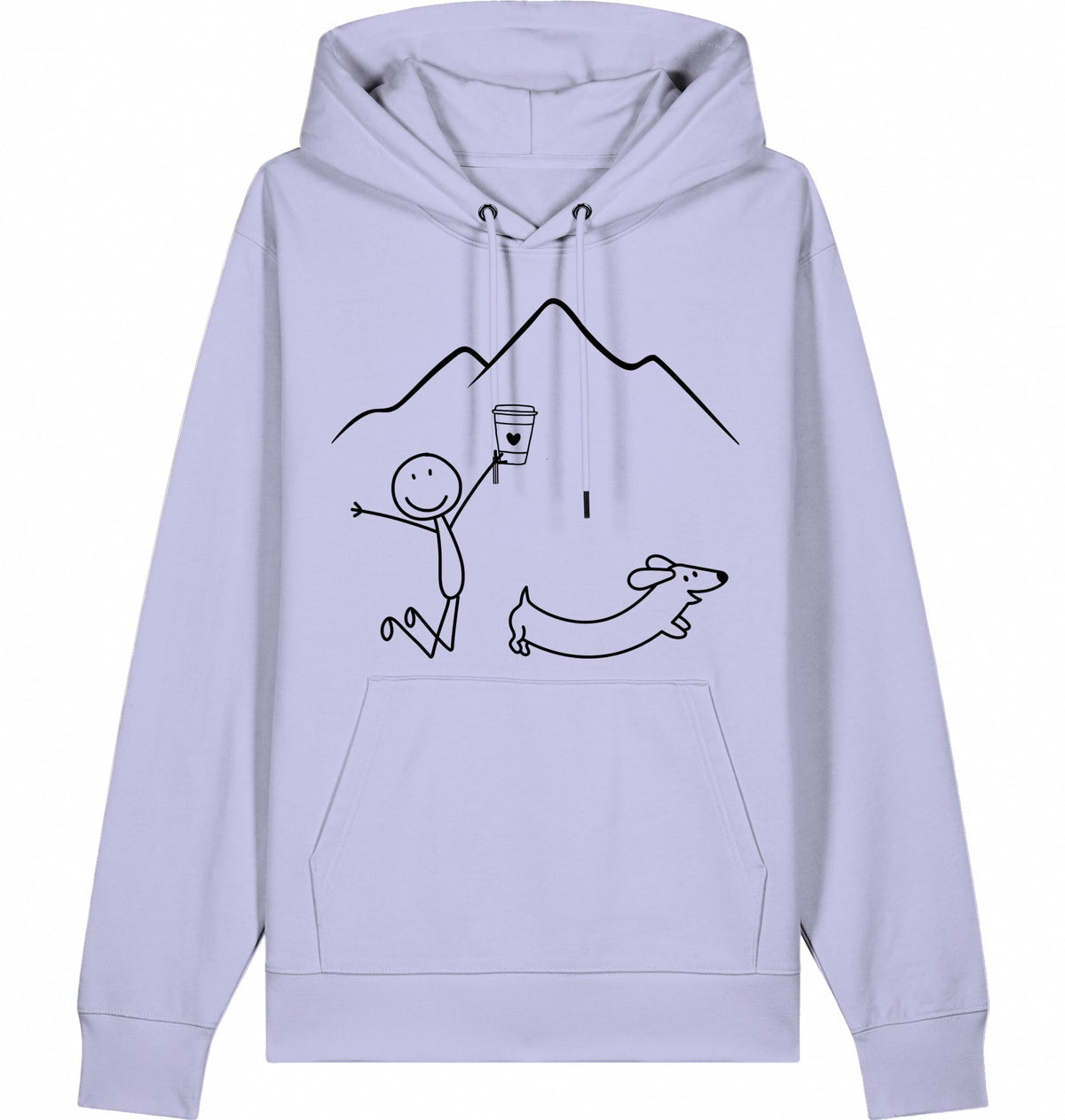 DOGS. COFFEE. RUNNING Hoodie Lavender – Produktansicht