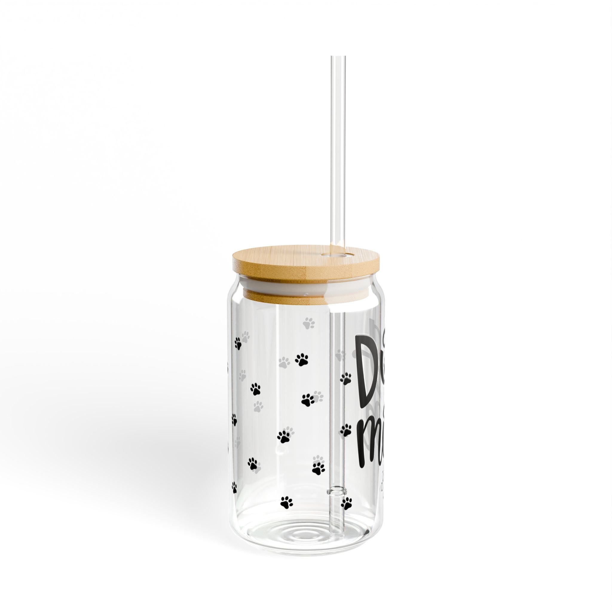 Trinkglas „Dog Mom“ mit Deckel & Strohhalm, 473 ml