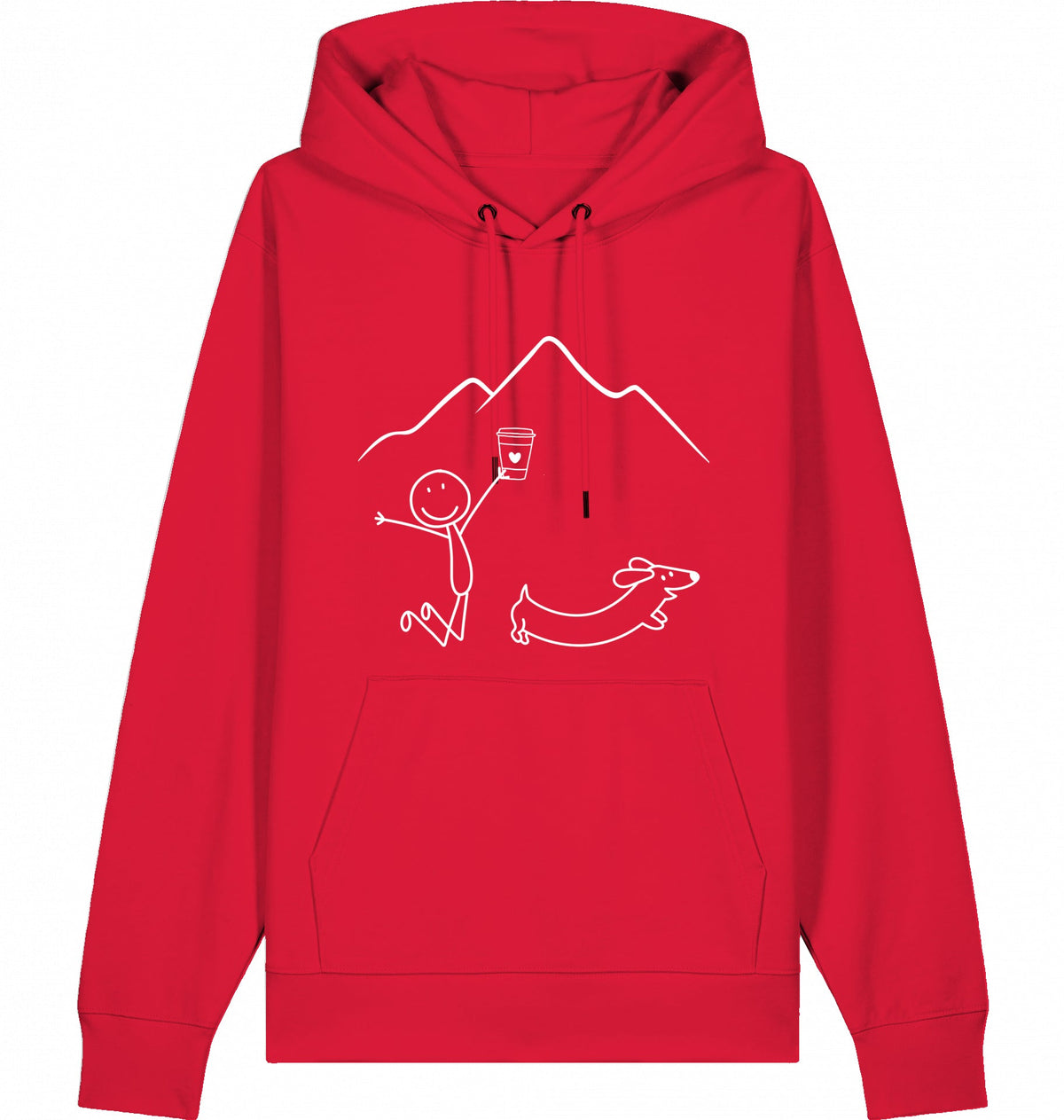 DOGS. COFFEE. RUNNING Hoodie Red – Produktansicht