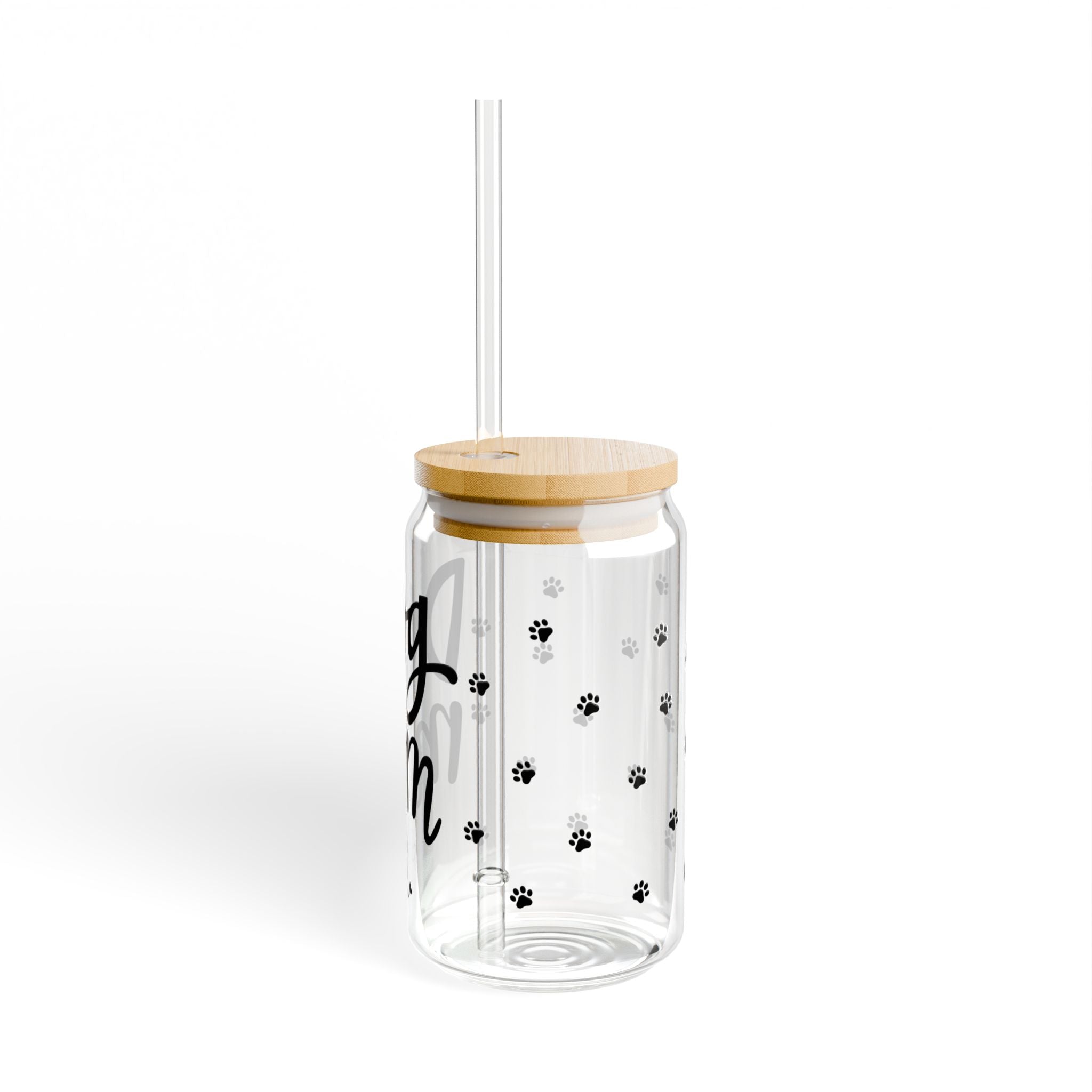 Trinkglas „Dog Mom“ mit Deckel & Strohhalm, 473 ml