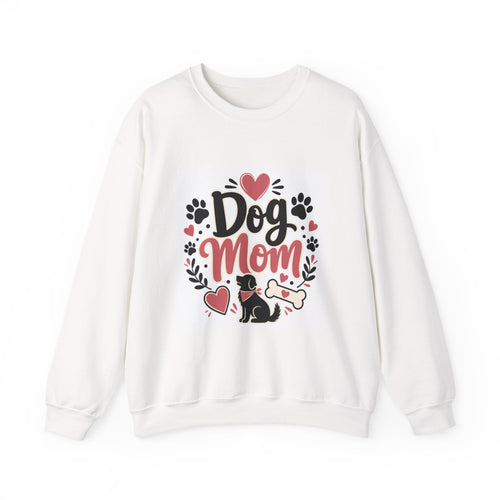 Dog-Mom-Sweatshirt weiß – Motiv Pfoten & Herzen (Allover)