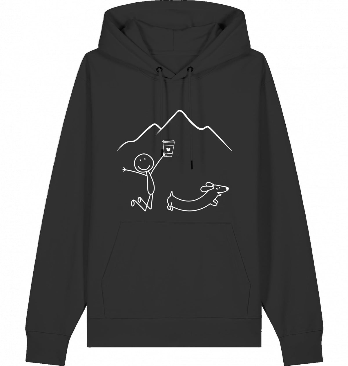 DOGS. COFFEE. RUNNING Hoodie Black – Produktansicht