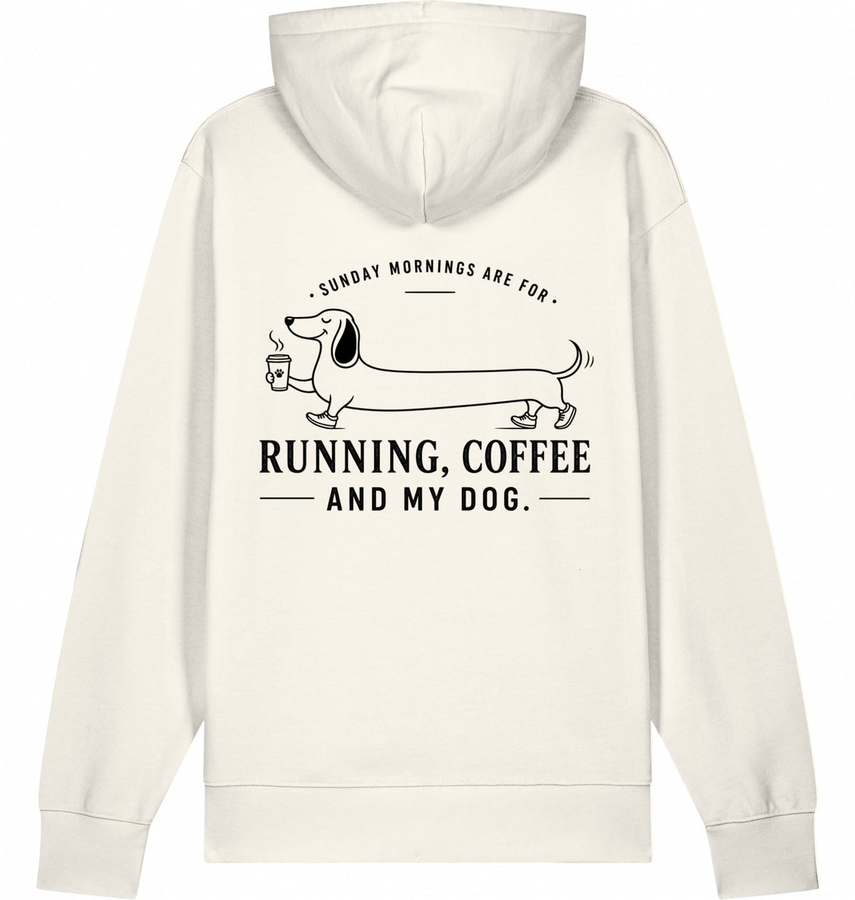DOGS. COFFEE. RUNNING Hoodie Off White – Produktansicht