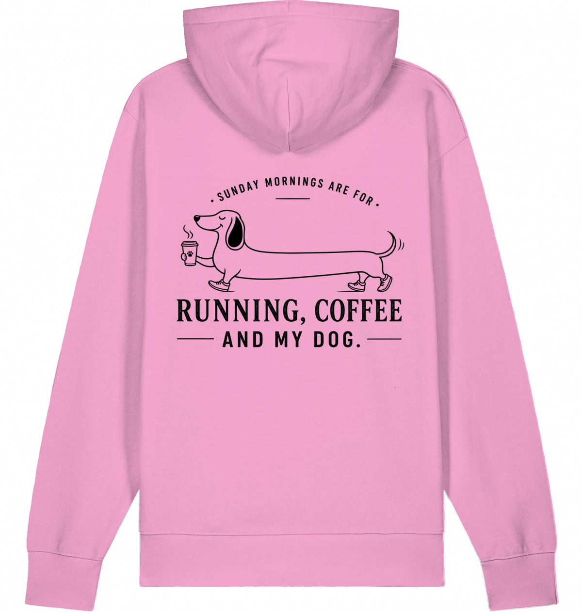 DOGS. COFFEE. RUNNING Hoodie Bubble Pink – Produktansicht