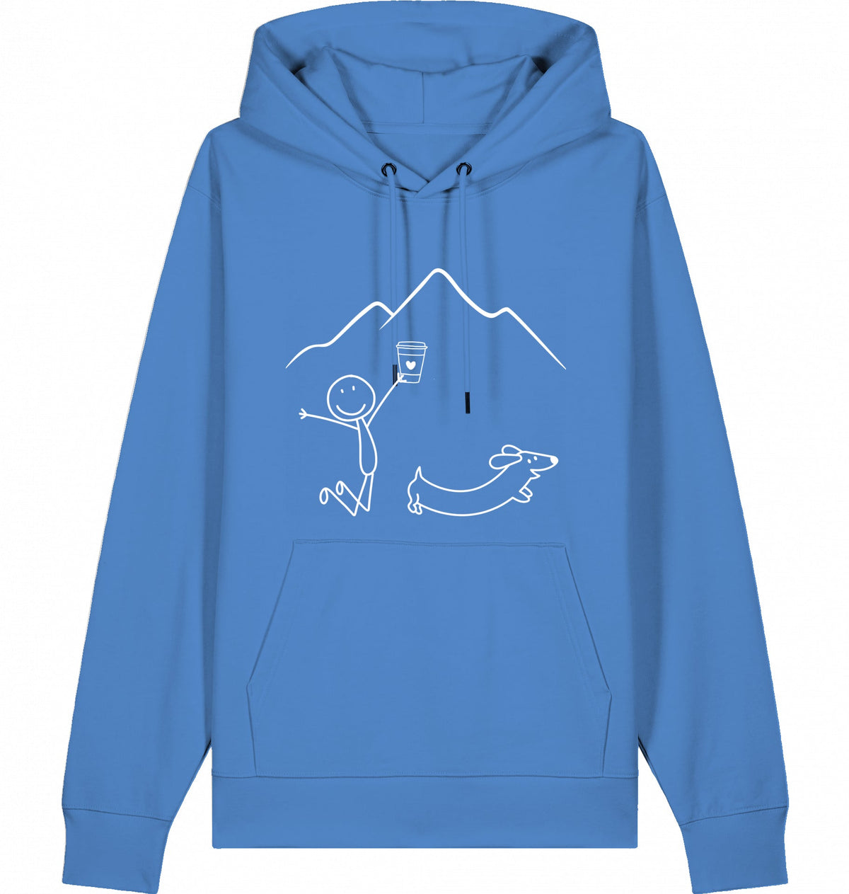 DOGS. COFFEE. RUNNING Hoodie Bright Blue – Produktansicht