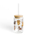 Trinkglas mit Hunde-Motiv, Deckel & Strohhalm, 473 ml