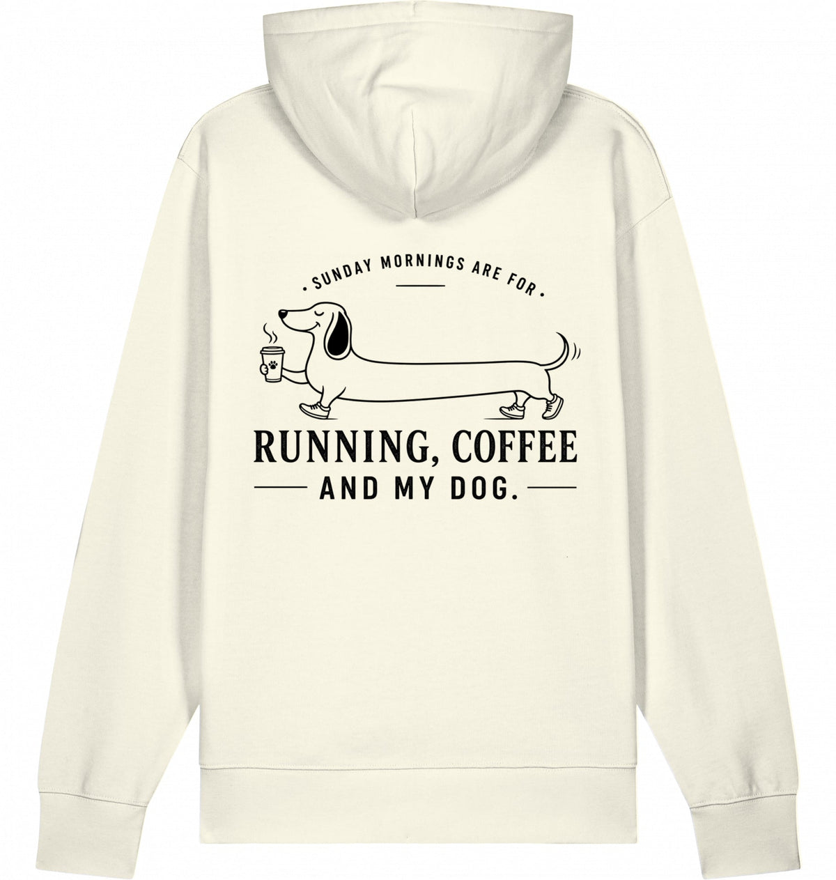 DOGS. COFFEE. RUNNING Hoodie Natural Raw – Produktansicht