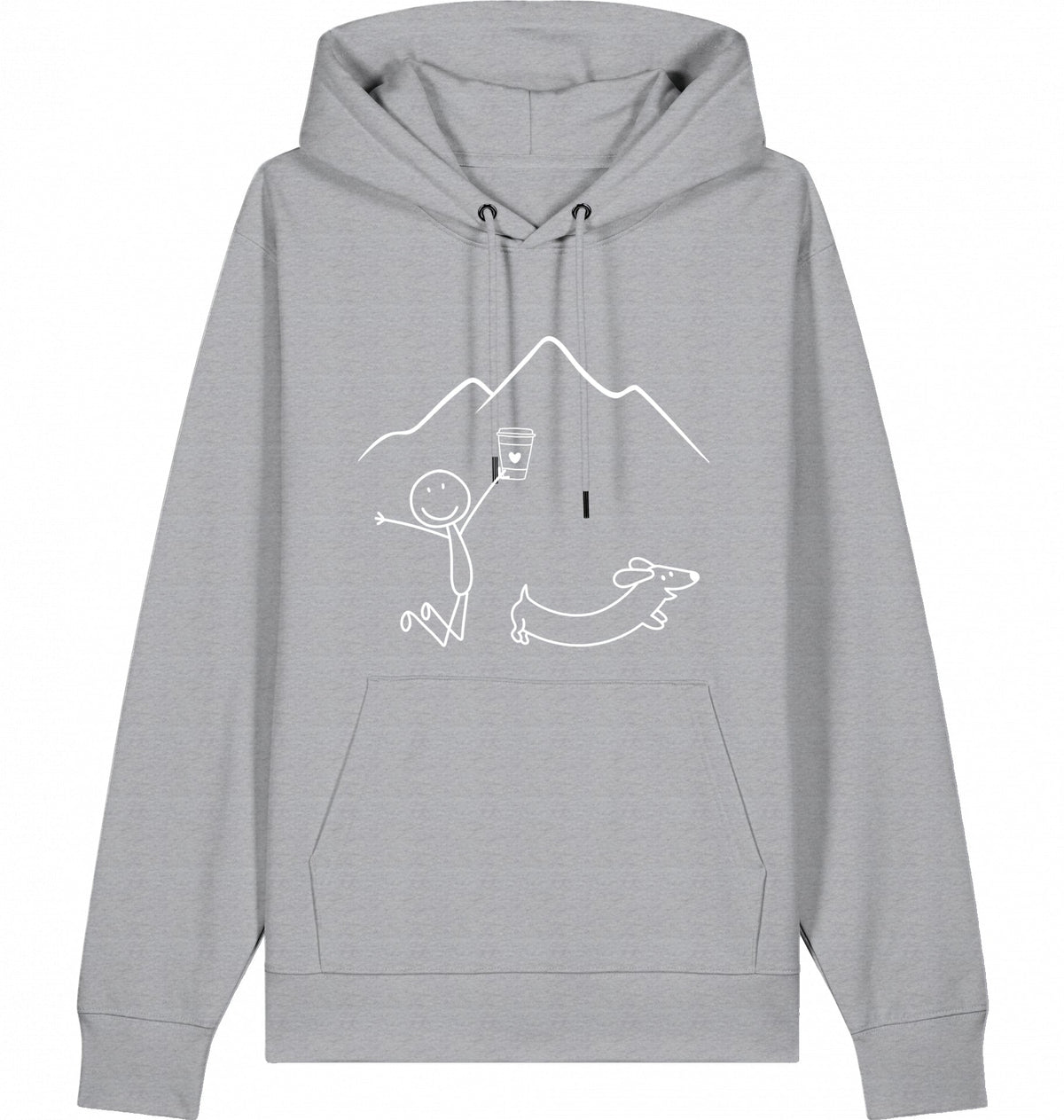 DOGS. COFFEE. RUNNING Hoodie Mid Heather Grey – Produktansicht