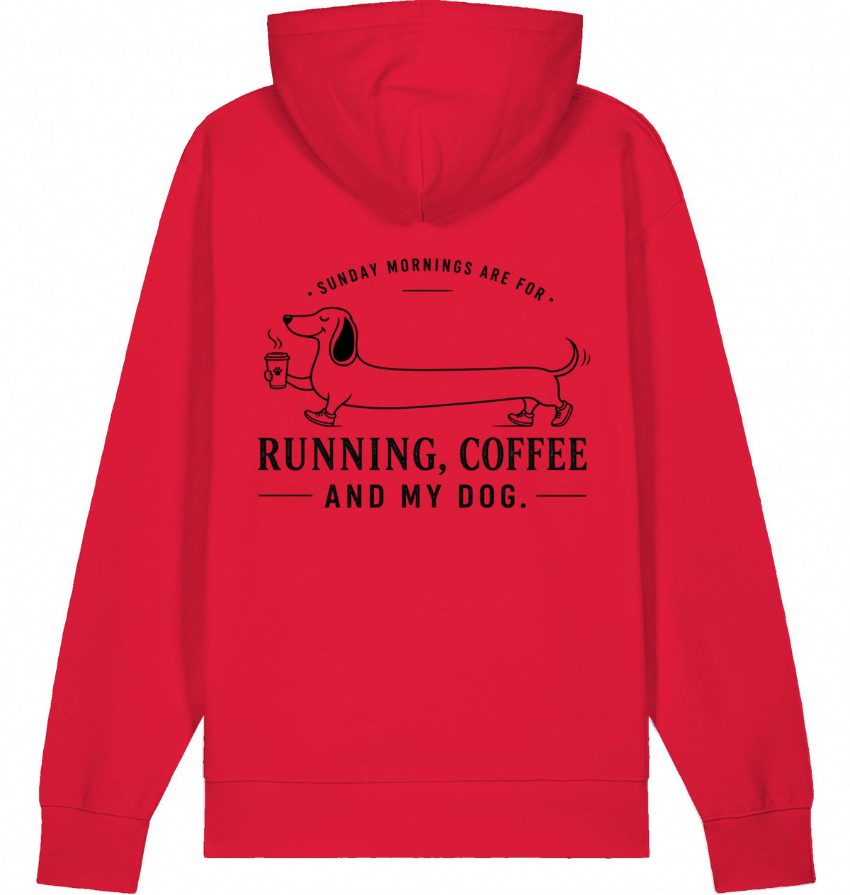 DOGS. COFFEE. RUNNING Hoodie Red – Produktansicht