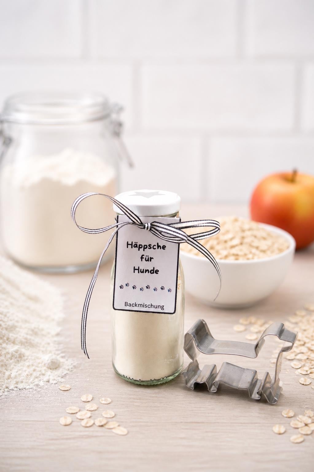 Hundekekse Backmischung mit Ausstechform als Dackel, Tiernahrung, Hundeleckerlies, Backmischung im Glas, ideal als Geschenk,