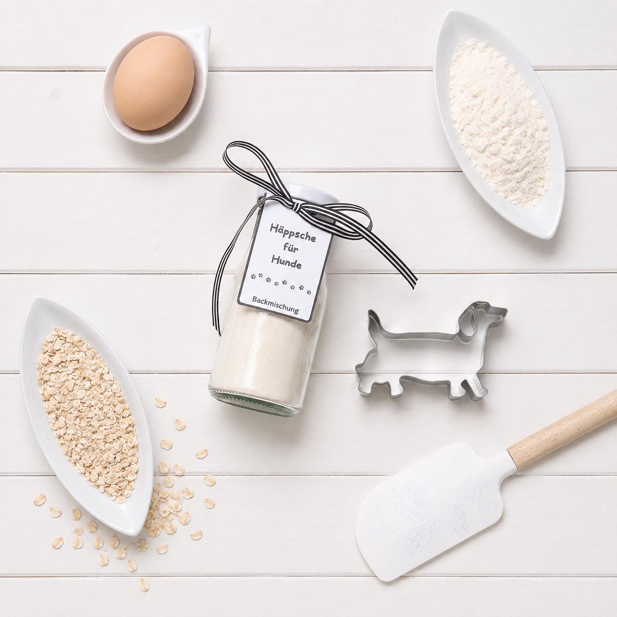 Hundekekse Backmischung mit Ausstechform als Dackel, Tiernahrung, Hundeleckerlies, Backmischung im Glas, ideal als Geschenk,