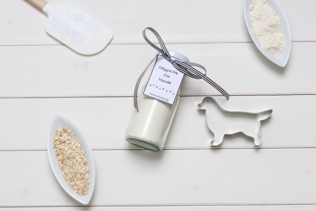 Hundekekse Backmischung mit Ausstechform als Golden Retriever, Tiernahrung, Hundeleckerlies,Backmischung im Glas, ideal als Geschenk,