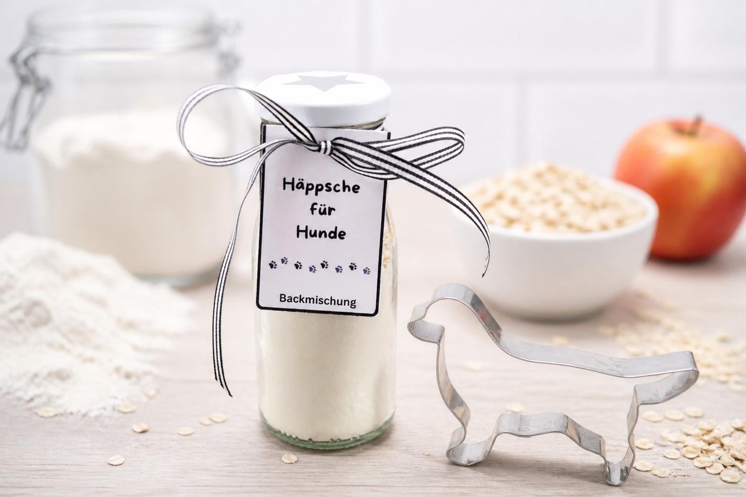 Hundekekse Backmischung mit Ausstechform als Golden Retriever, Tiernahrung, Hundeleckerlies,Backmischung im Glas, ideal als Geschenk,