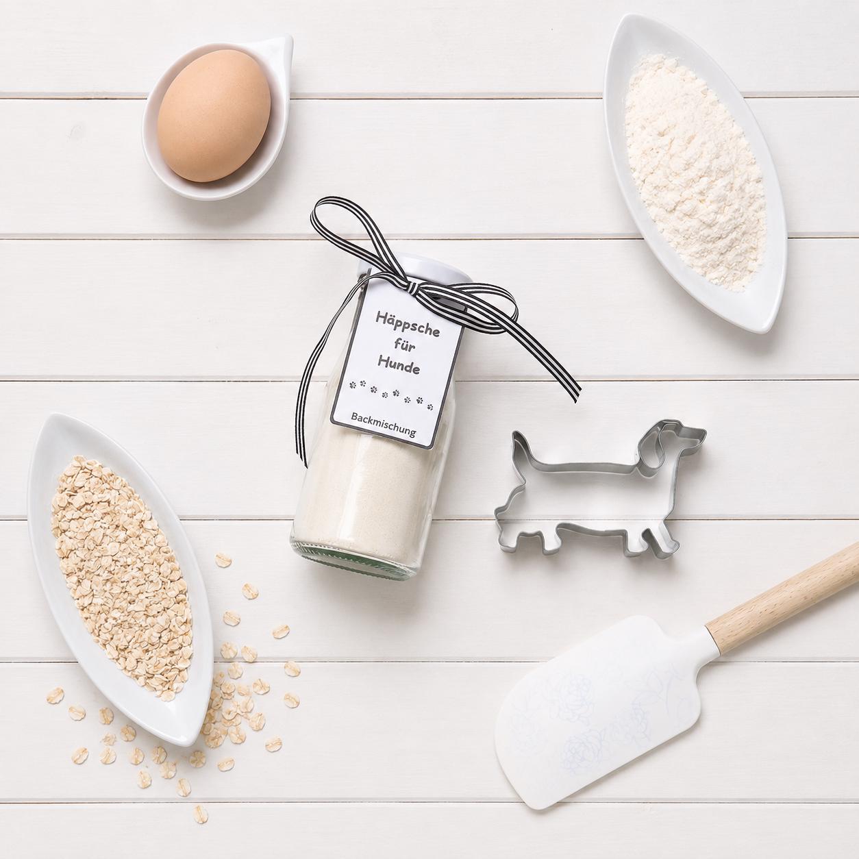 Hundekekse Backmischung mit Ausstechform als Hund, Tiernahrung, Hundeleckerlies, Backmischung im Glas, ideal als Geschenk,