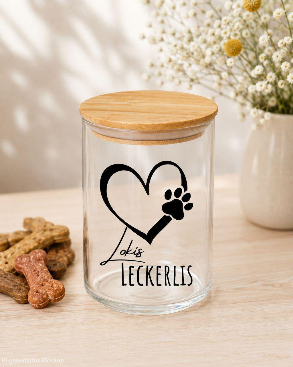 Leckerlidose, Vorratsglas mit Bambusdeckel, personalisiertes Geschenk für Hundebesitzer, Futterglas, Geschenke, Geschenkidee Hundeliebhaber