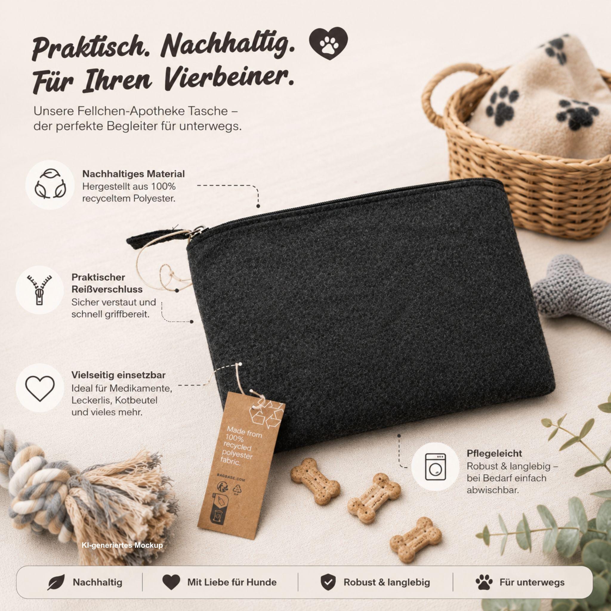 Personalisierte Hundetasche „Lokis KRIMSKRAMS“| Hunde Organizer mit Namen | Filztasche für Leckerlis & Zubehör | Geschenk für Hundebesitzer