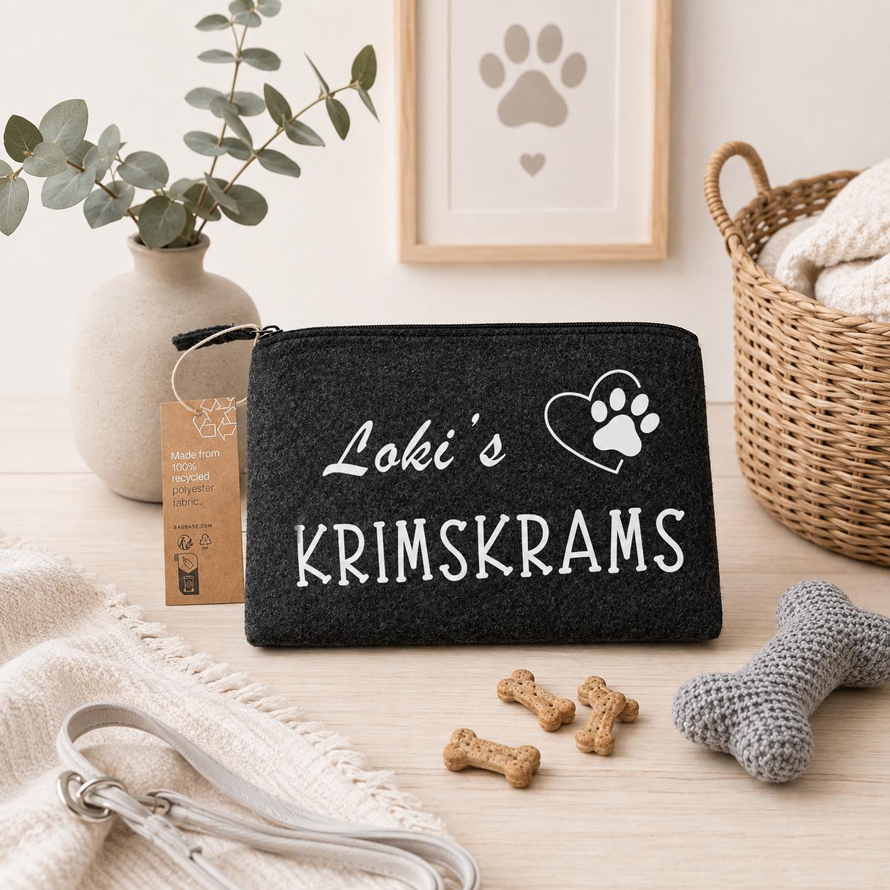 Personalisierte Hundetasche „Lokis KRIMSKRAMS“| Hunde Organizer mit Namen | Filztasche für Leckerlis & Zubehör | Geschenk für Hundebesitzer