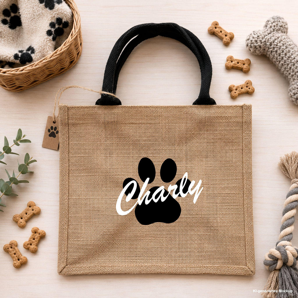Personalisierte Jutetasche Hund | Hundetasche 30x30cm | Tasche für Hundebesitzer | Hundemama Geschenk | Hundepapa Geschenk | Tragetasche