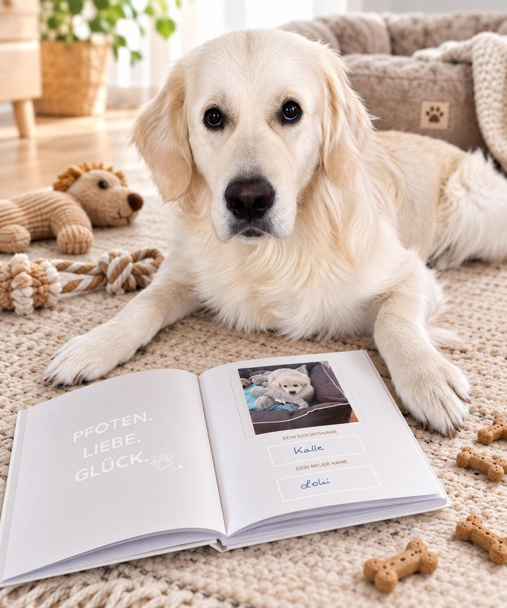 Hunde Erinnerungsbuch – Pfotenabdrücke im Herzen | Erinnerungsalbum für Deinen Hund | Geschenk für Hundeliebhaber  | Notizbuch  | Tagebuch