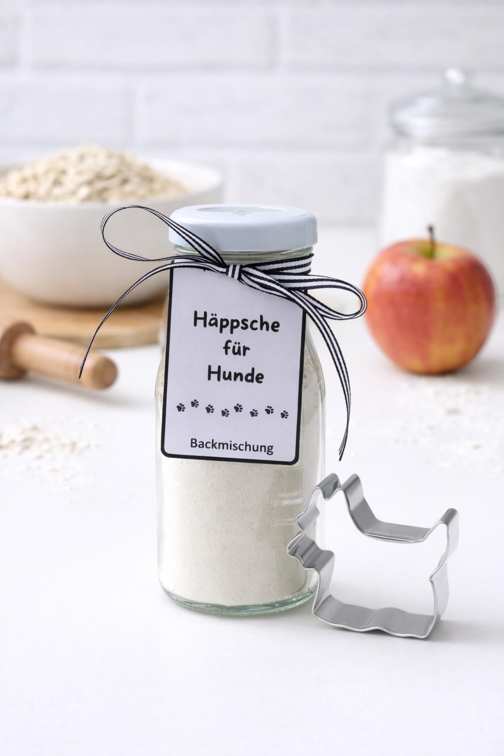 Hundekekse Backmischung mit Ausstechform als Terrier, Tiernahrung, Hundeleckerlies,Backmischung im Glas, ideal als Geschenk,