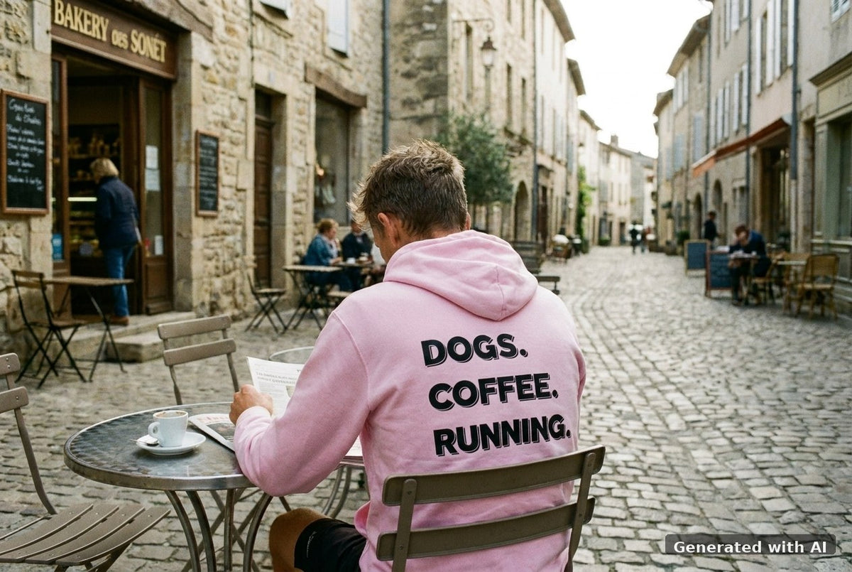 DOGS. COFFEE. RUNNING Hoodie Lilac Dream – Rückseite
