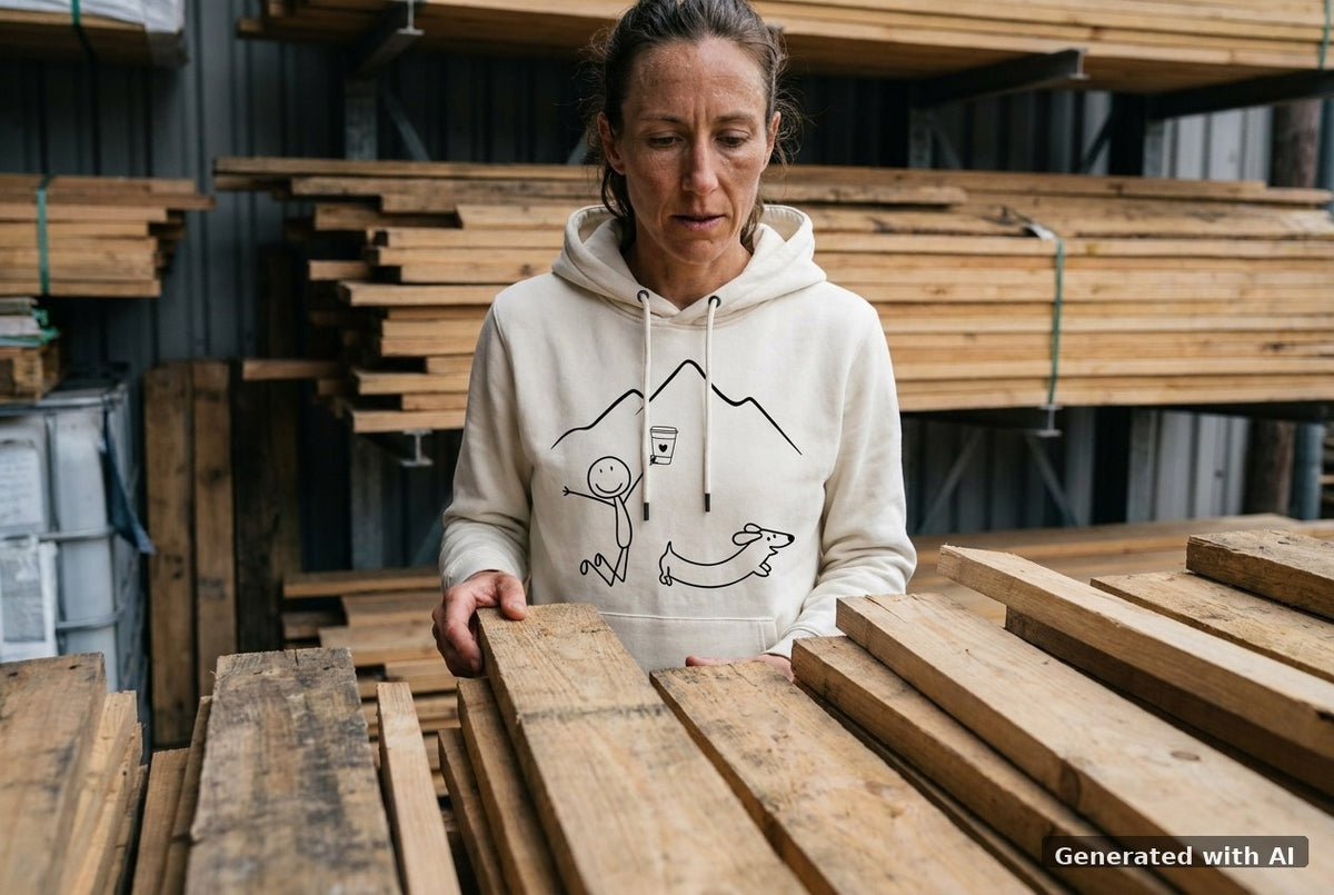 DOGS. COFFEE. RUNNING Hoodie Natural Raw – Vorderseite