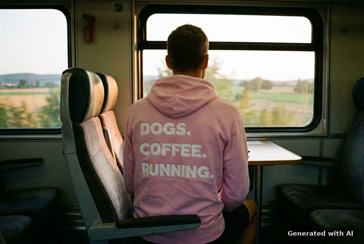 DOGS. COFFEE. RUNNING Hoodie Lilac Dream – Rückseite