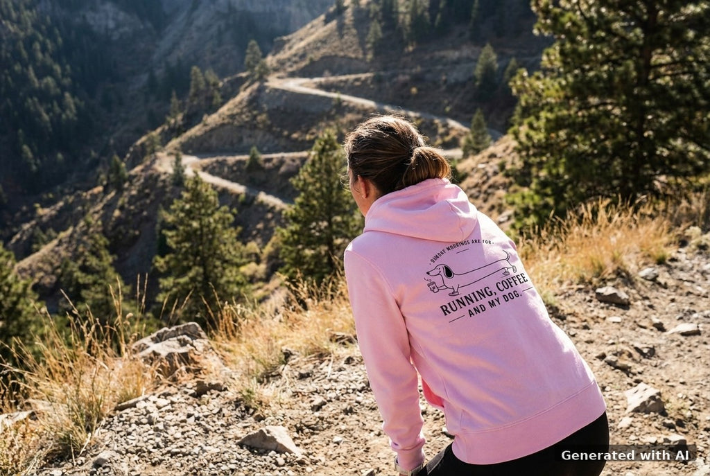 DOGS. COFFEE. RUNNING Hoodie Lilac Dream – Rückseite