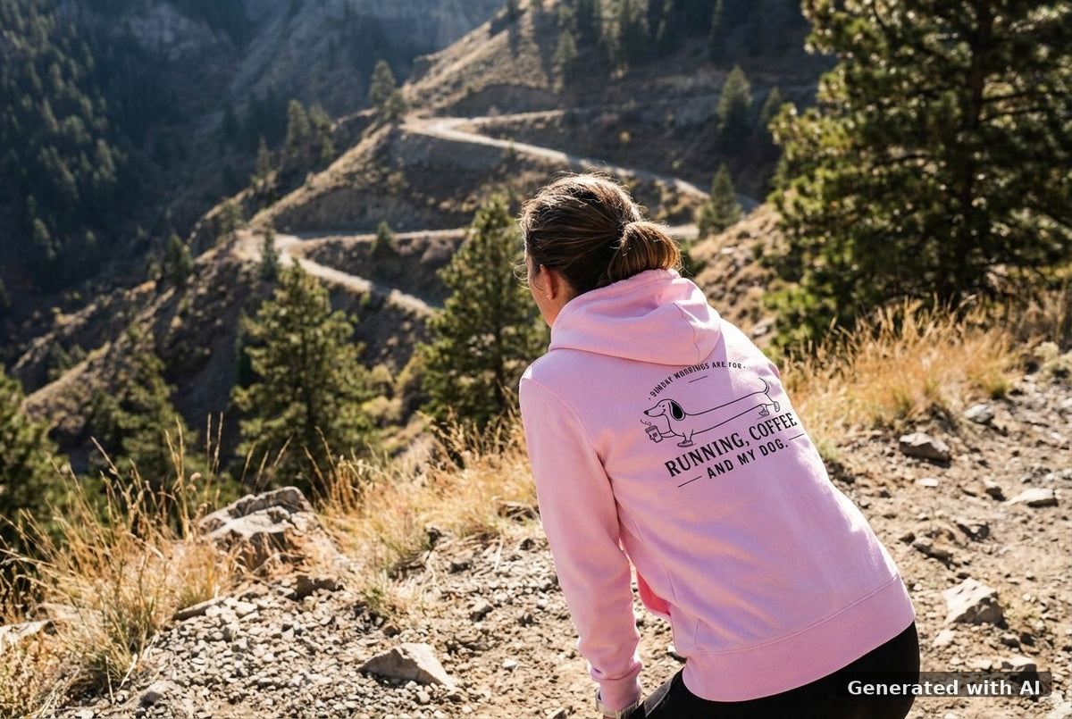 DOGS. COFFEE. RUNNING Hoodie Lilac Dream – Rückseite